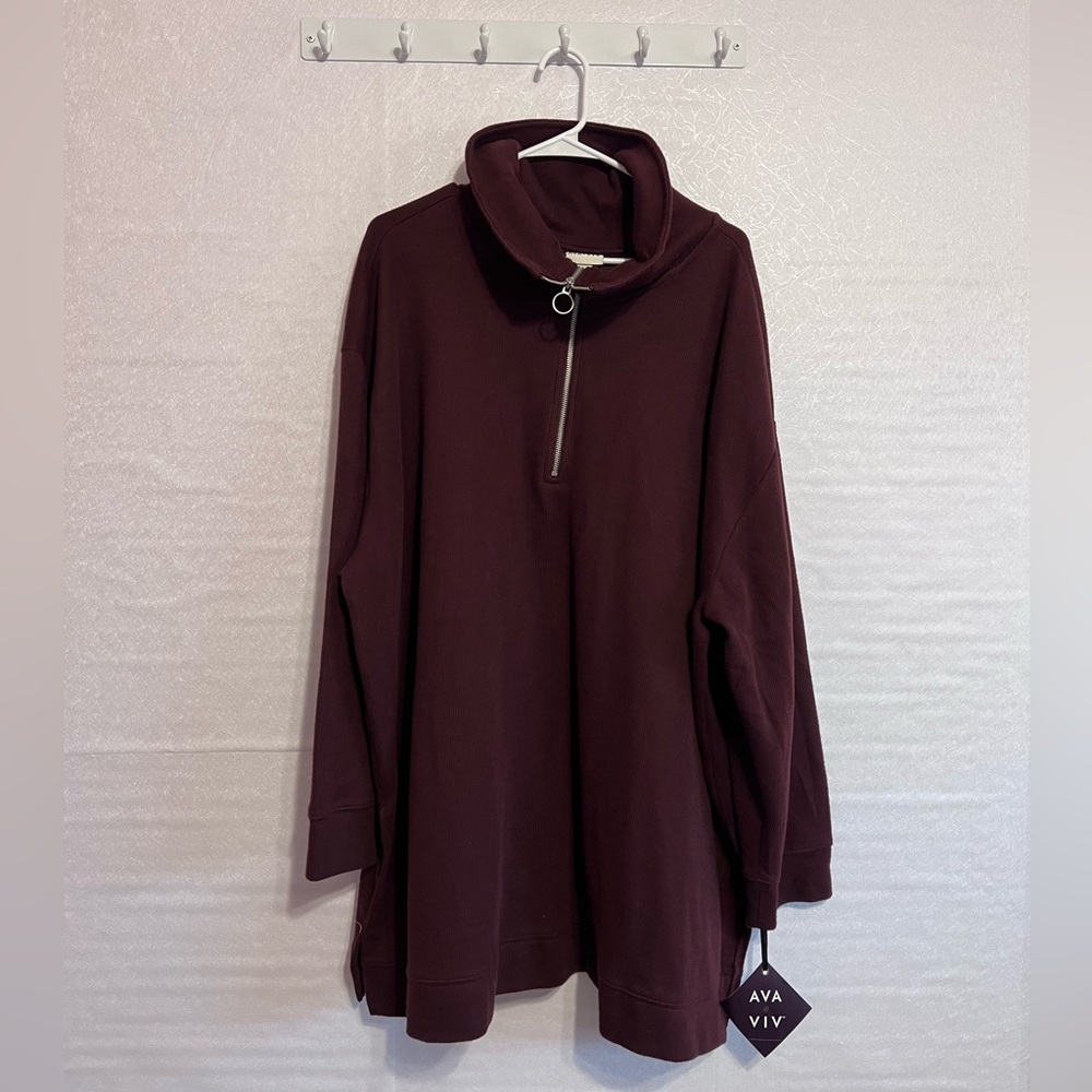 Ava & Viv ZIPPER PULLOVER MAROON SWEATER